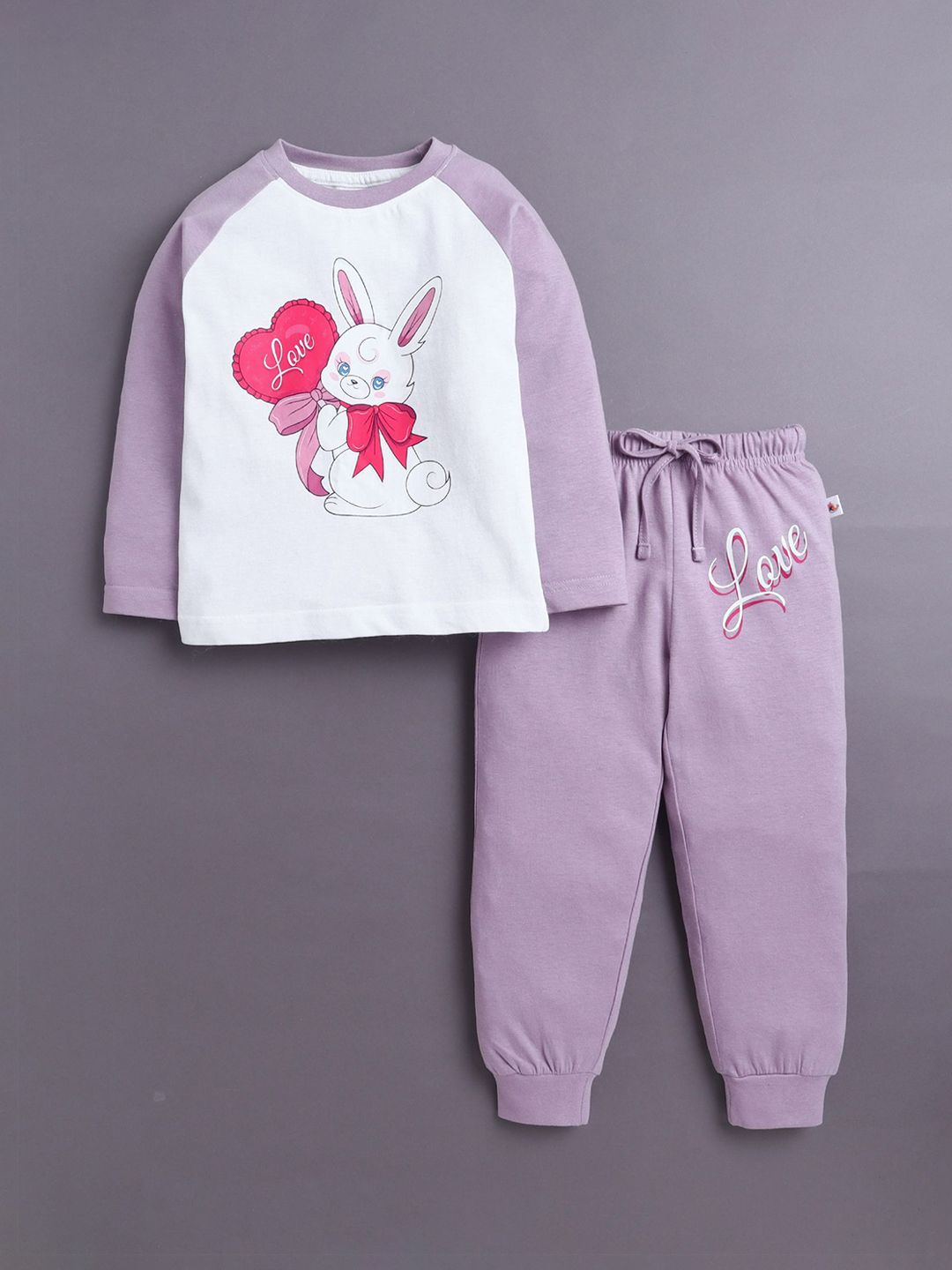 BUMZEE Girls Printed Cotton Round Neck Long Sleeves T-shirt with Joggers Night Suit-picture-19