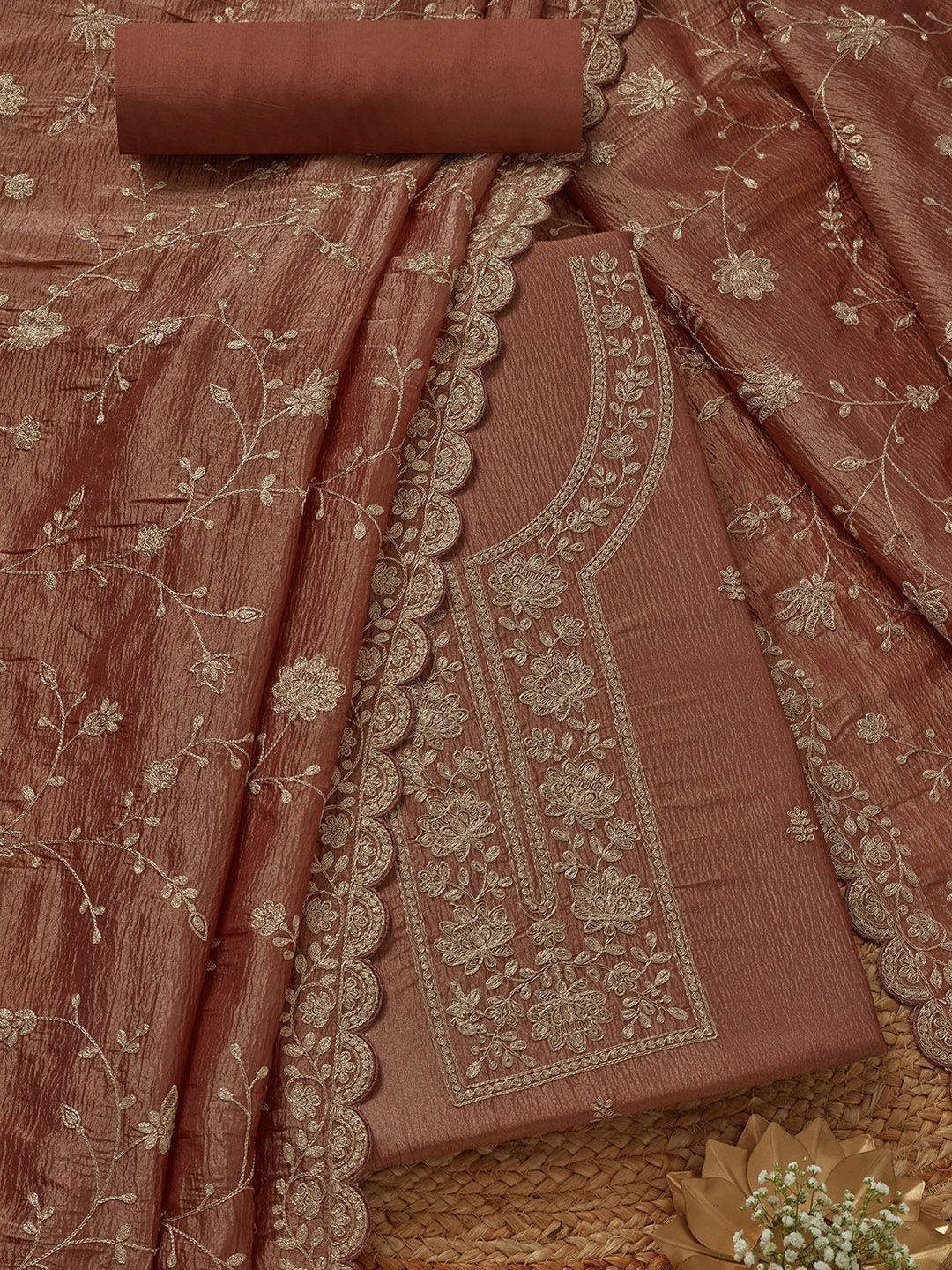 Soch Floral Embroidered Zari Unstitched Dress Material