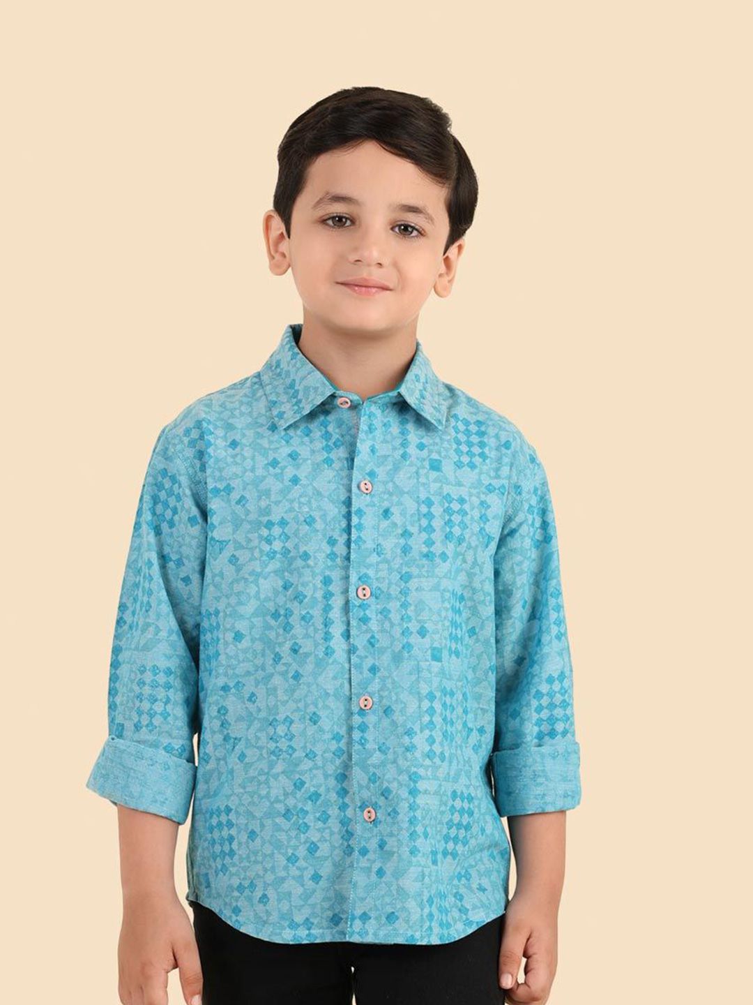Fabindia Boys Geometric Printed Spread Collar Cotton Casual Shirt-picture-20