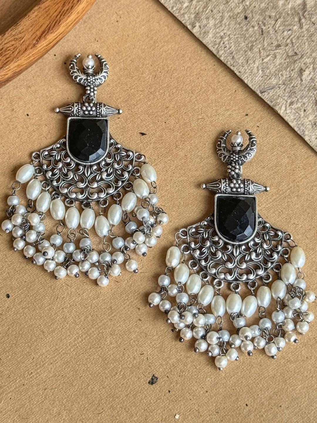 NAMAN ARTS Silver Plated Artificial Stones Studded and Beaded Contemporary Drop Earrings-picture-15