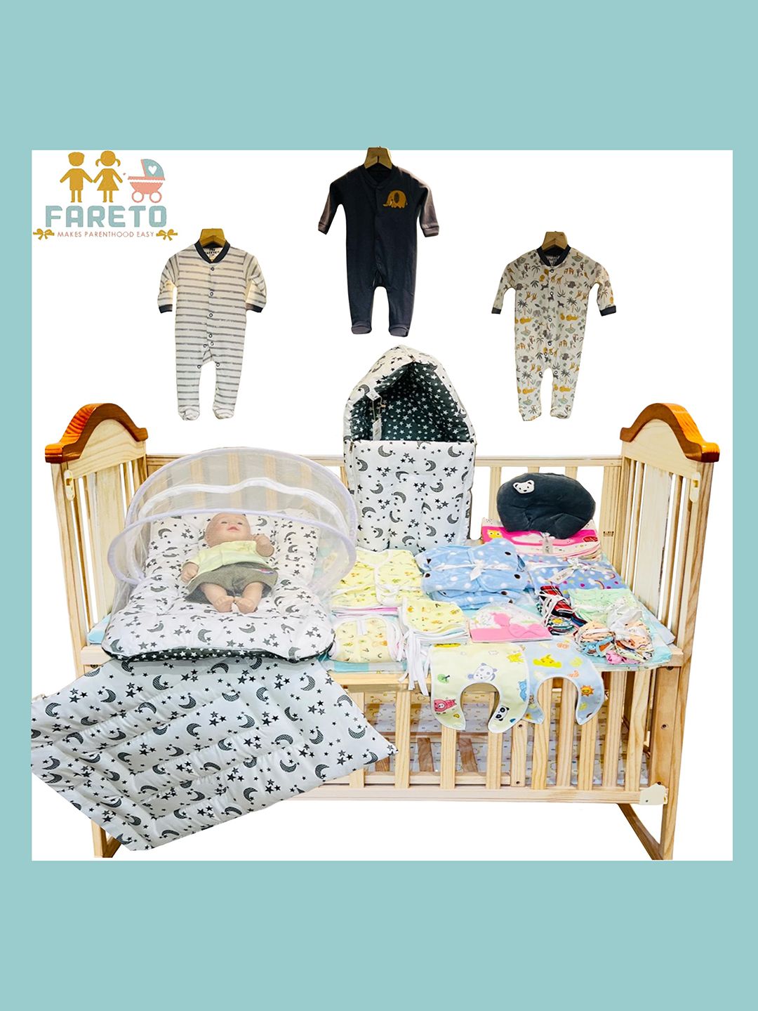 Fareto Infants Set Of 66 Printed Cotton Baby Apparel Gift Set