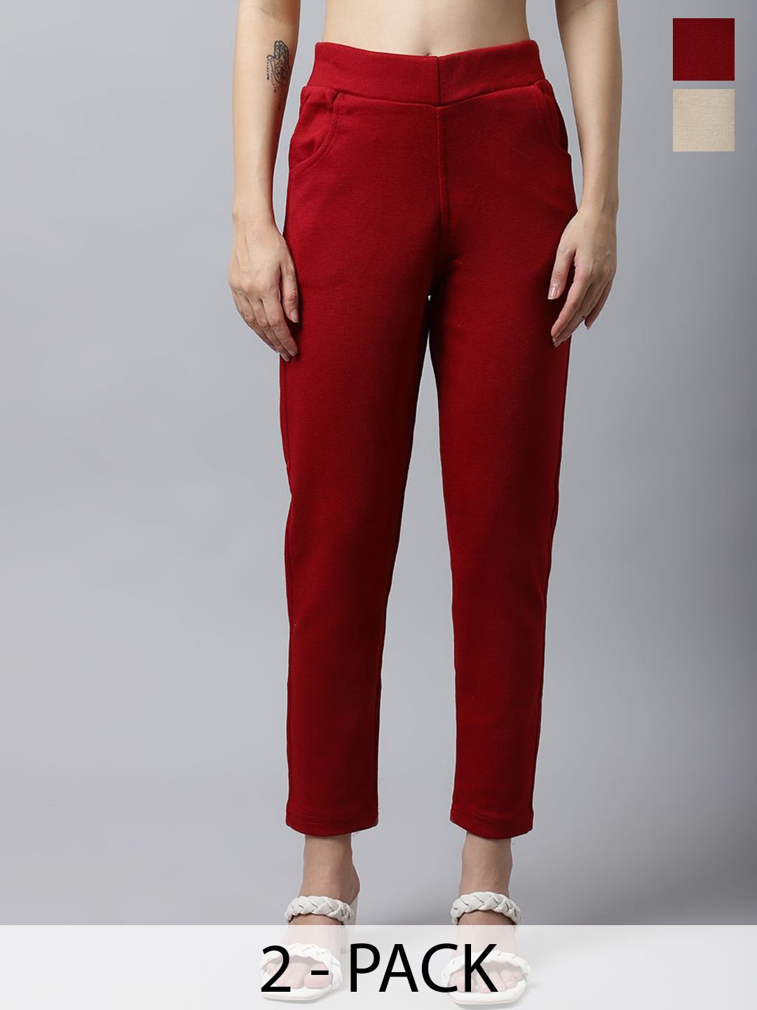 LEGITLOOKS Women Pack Of 2 Slim Fit Mid-Rise Trousers-picture-26