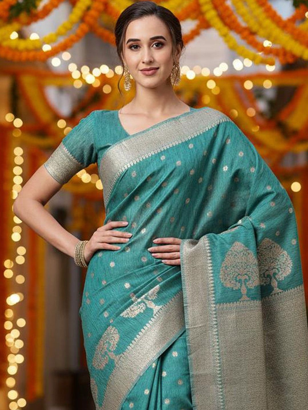 Anouk Rustic Ethnic Motifs Woven Design Zari Banarasi Saree-picture-25