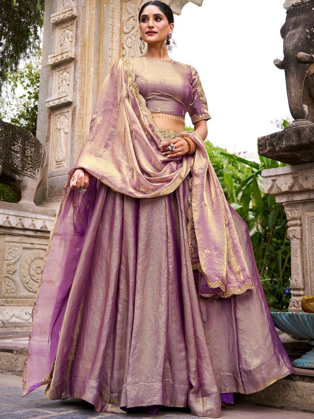 LOOKNBOOK ART Women Lavender Silk Embroidered Unstitched Lehenga Choli-picture-34