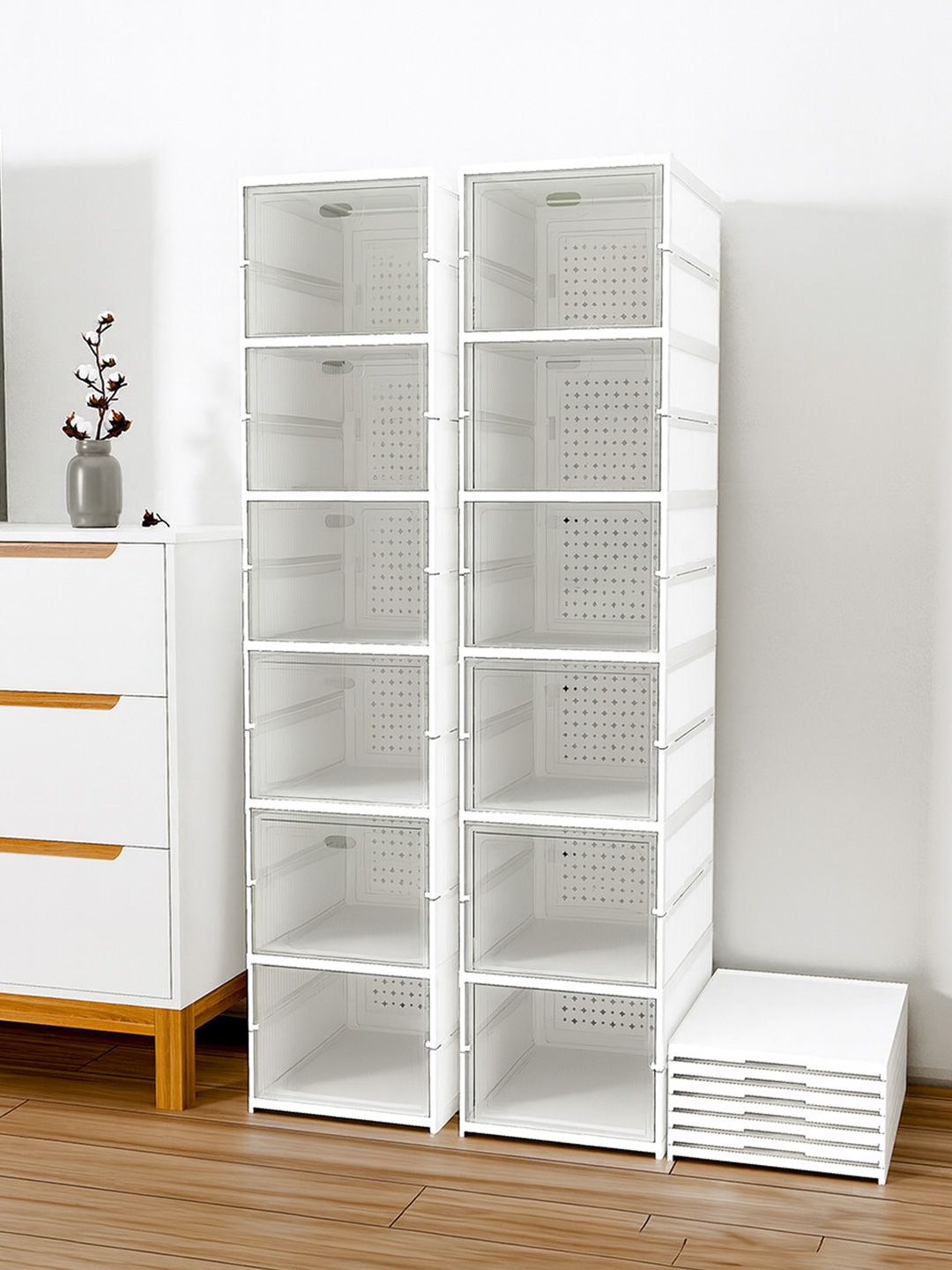 Myntra Elegant Homes Set Of 2 White 6-Layers Foldable Shoe Rack