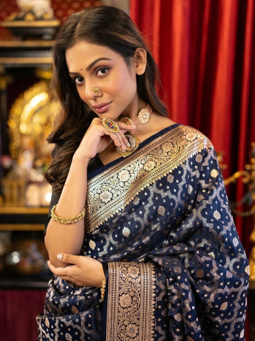 SWEETPEL Ethnic Motifs Woven Design Zari Banarasi Saree-picture-30