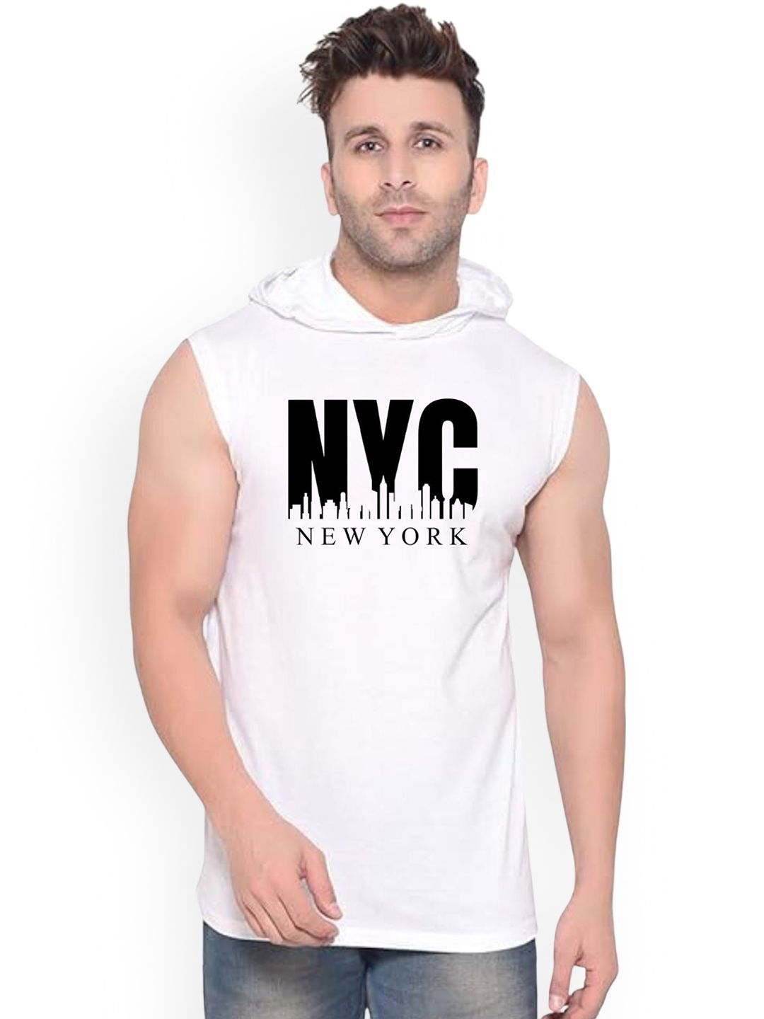 Fashnobic Men Newyork Printed Hooded-Neck Gym Vests-picture-13