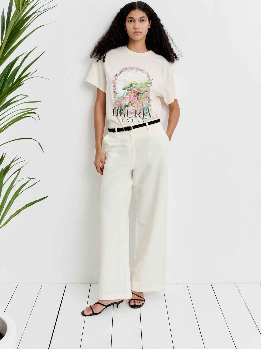 H&M Women Wide Linen-Blend Wide Leg Trousers