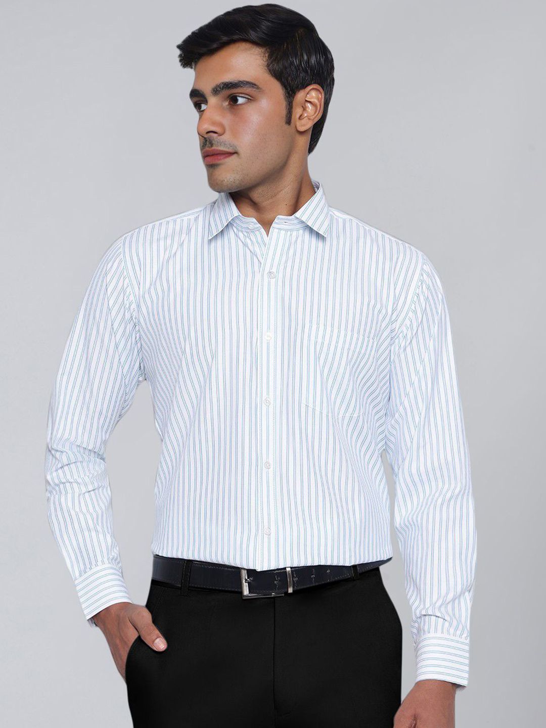 ACCOX Men Comfort Fit Vertical Striped Spread Collar Cotton Formal Shirt-picture-12