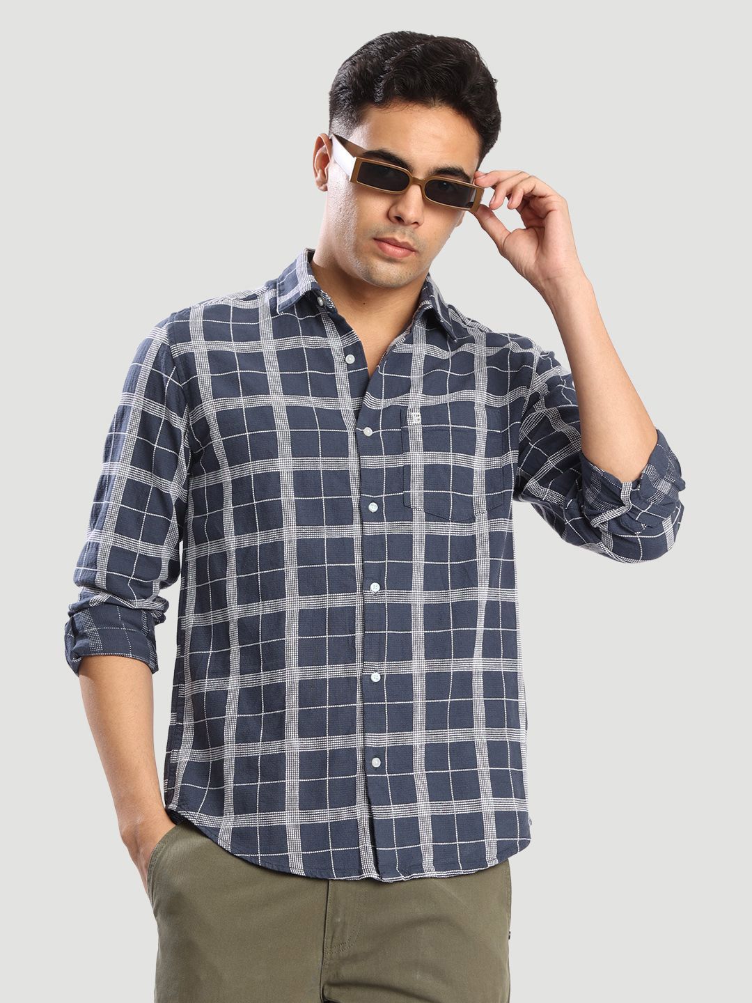 Bene Kleed Men Tartan Checked Spread Collar Cotton Casual Shirt-picture-19