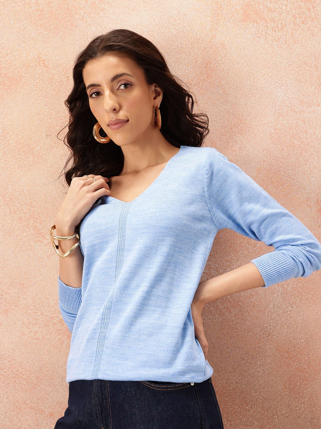 all about you V-Neck Self-Striped Detail Pullover-picture-49