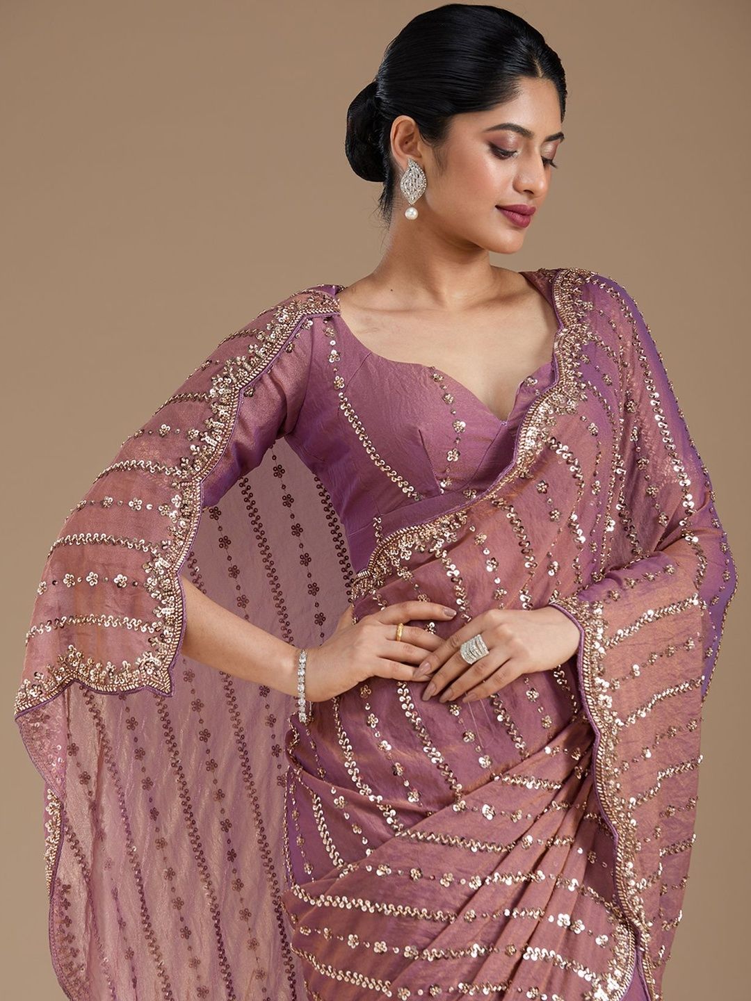 Koskii Lavender Cutdana Tissue Saree-image-49