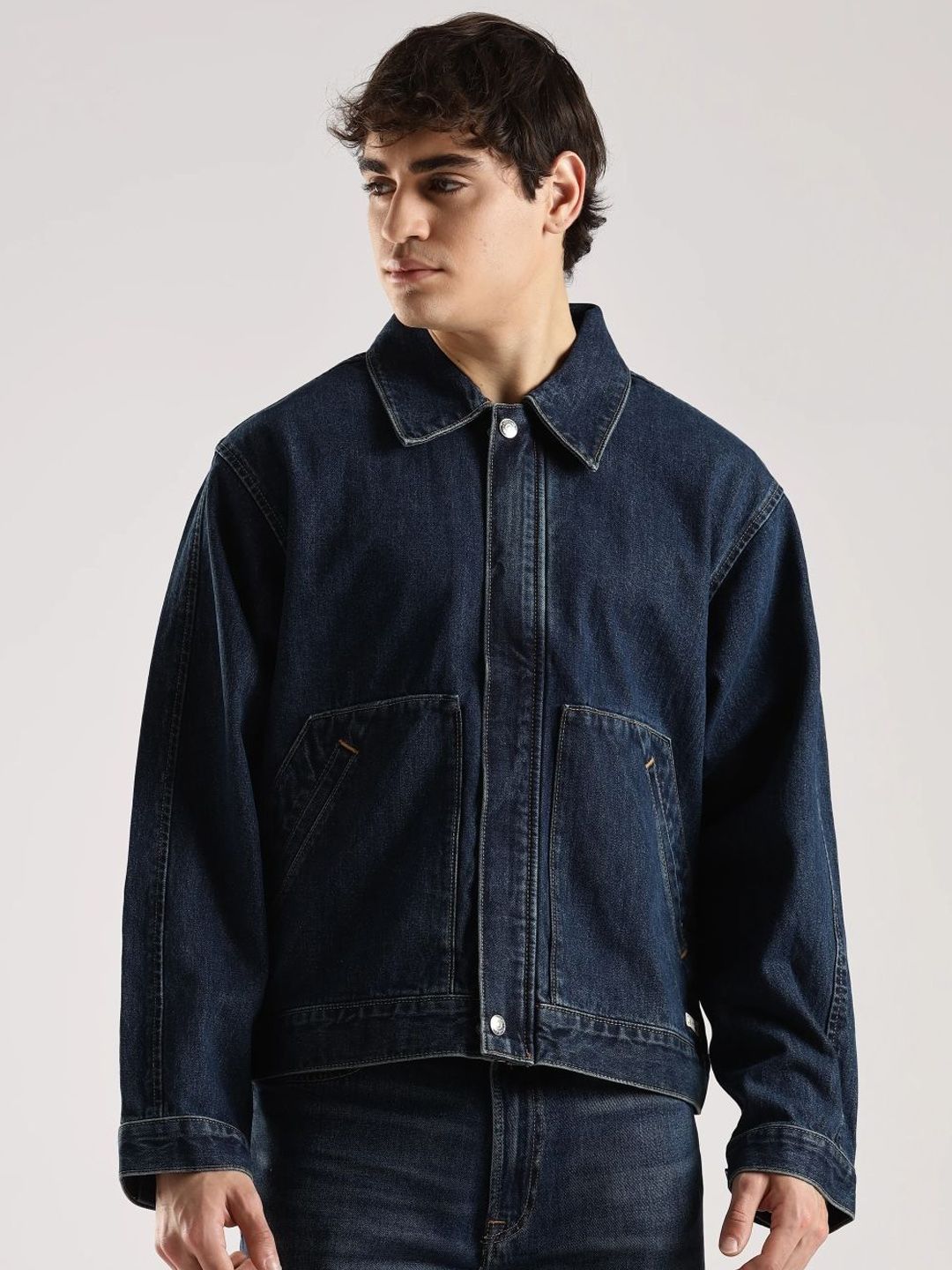 Calvin Klein Jeans Men Spread Collar Solid Denim Cotton Jacket-image-6