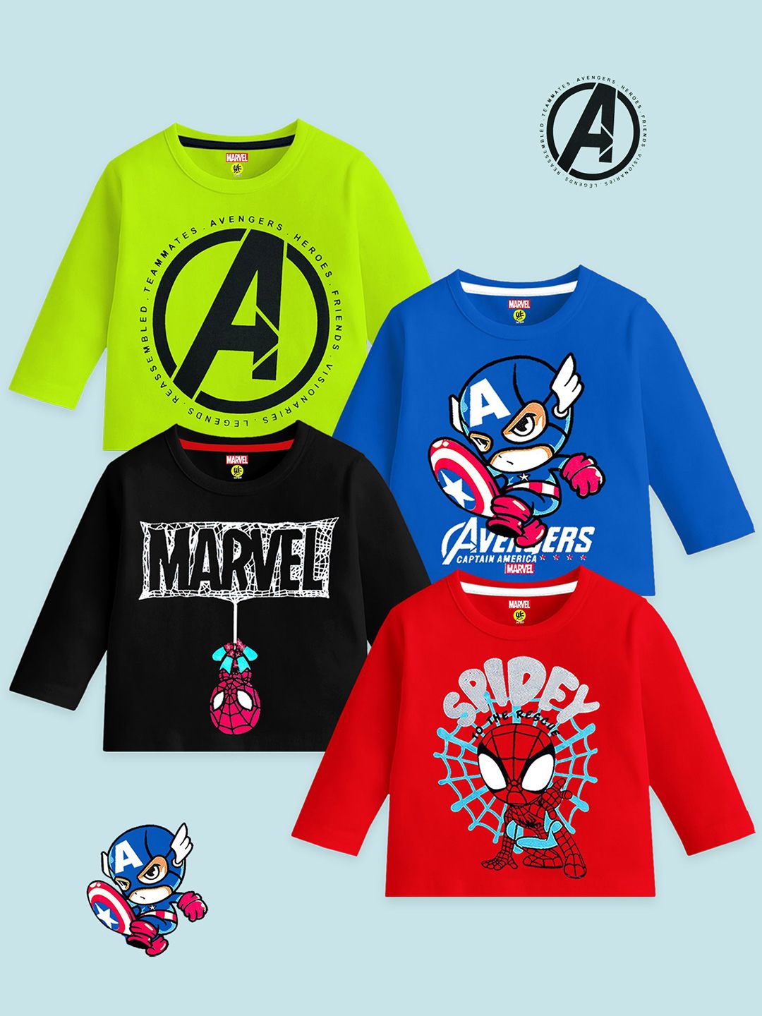 YK Marvel Boys Pack Of 4 Avengers Printed Round Neck Cotton T-shirts-picture-47