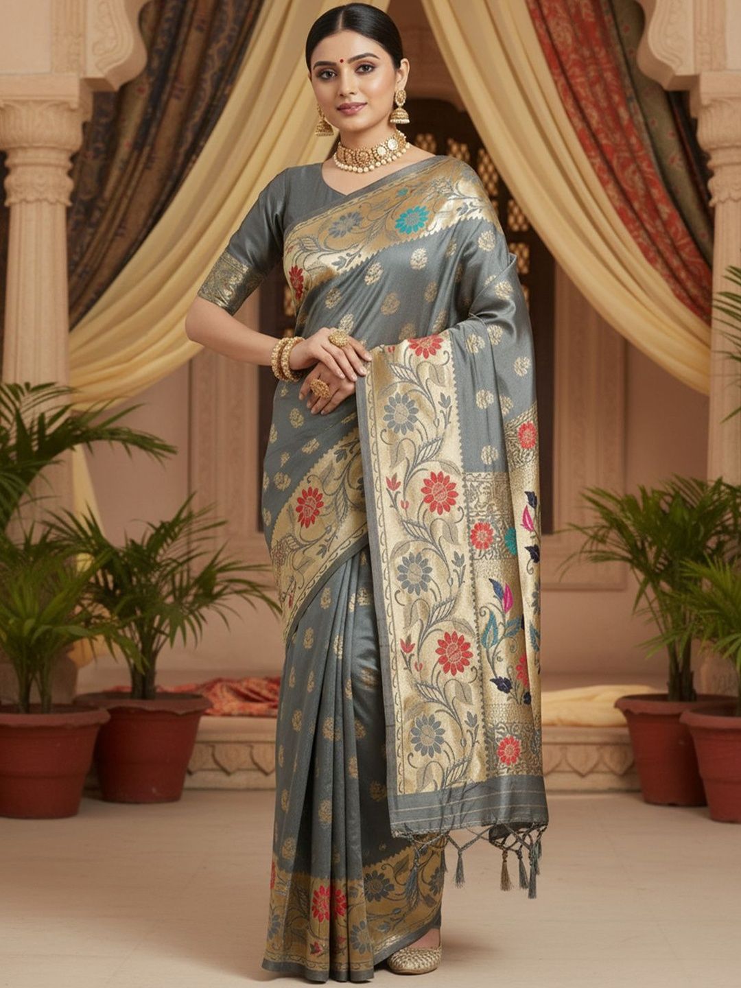 Anouk Rustic Ethnic Motifs Woven Design Zari Banarasi Saree-picture-35