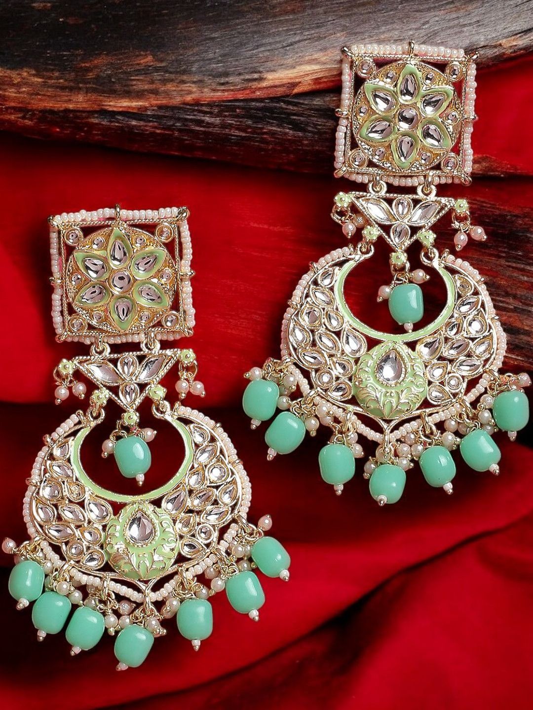 OOMPH Kundan Studded Floral Shaped Drop Earrings-picture-35