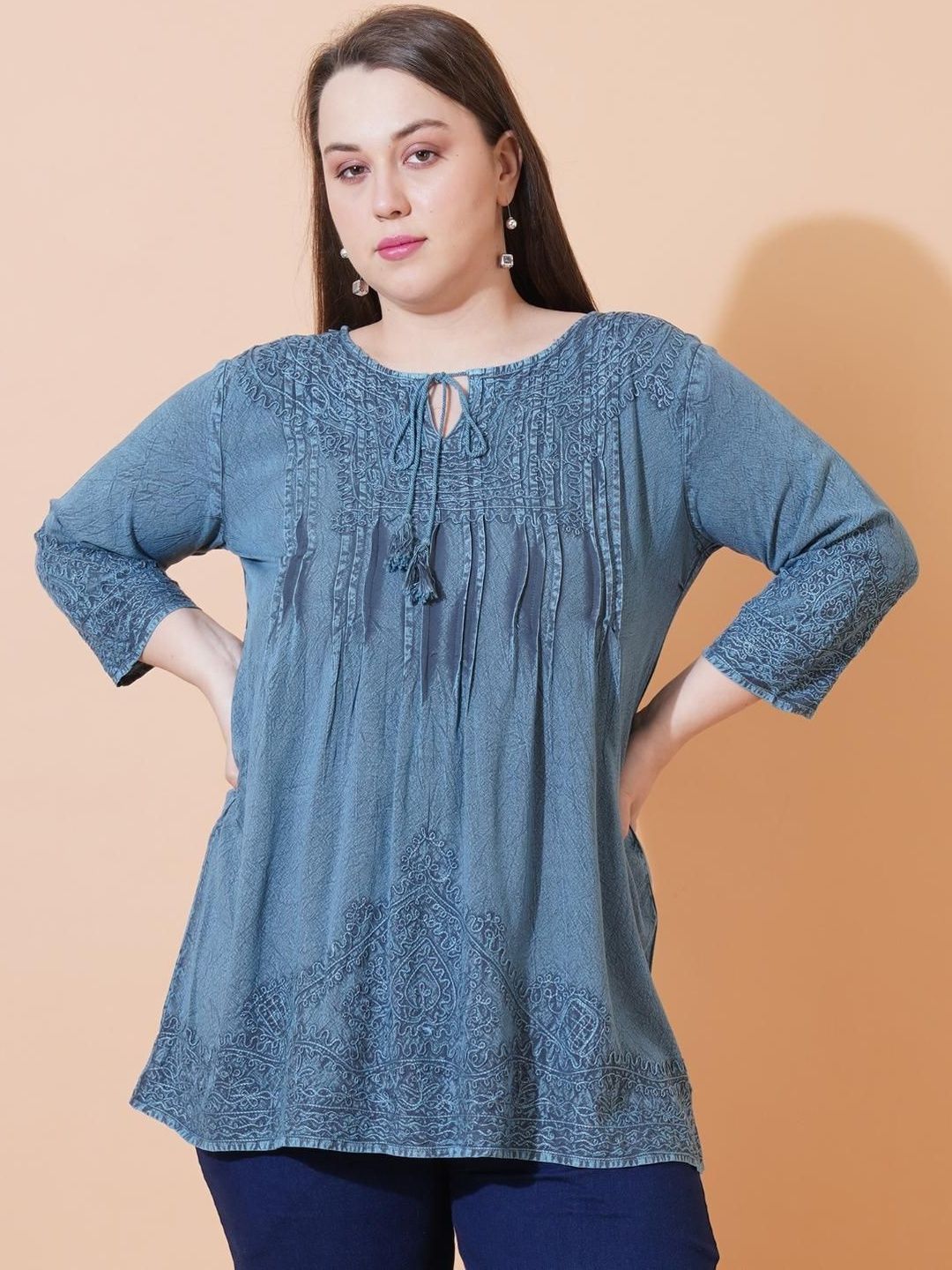 SAAKAA Embroidered Tie-Up Neck Ethnic Top-picture-0