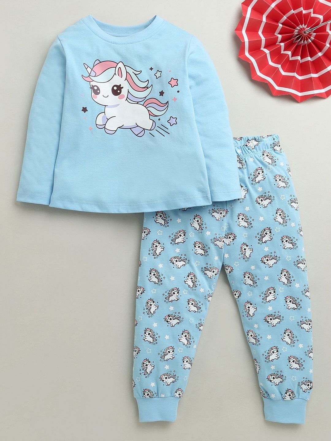 BUMZEE Girls Printed Round Neck Slip On Pyjama Night Suits-picture-18