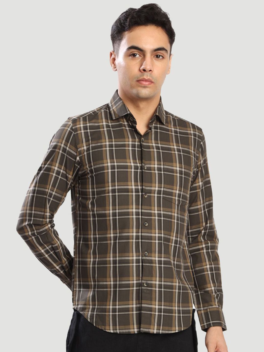 Bene Kleed Men Slim Fit Tartan Checked Spread Collar Cotton Casual Shirt-picture-11