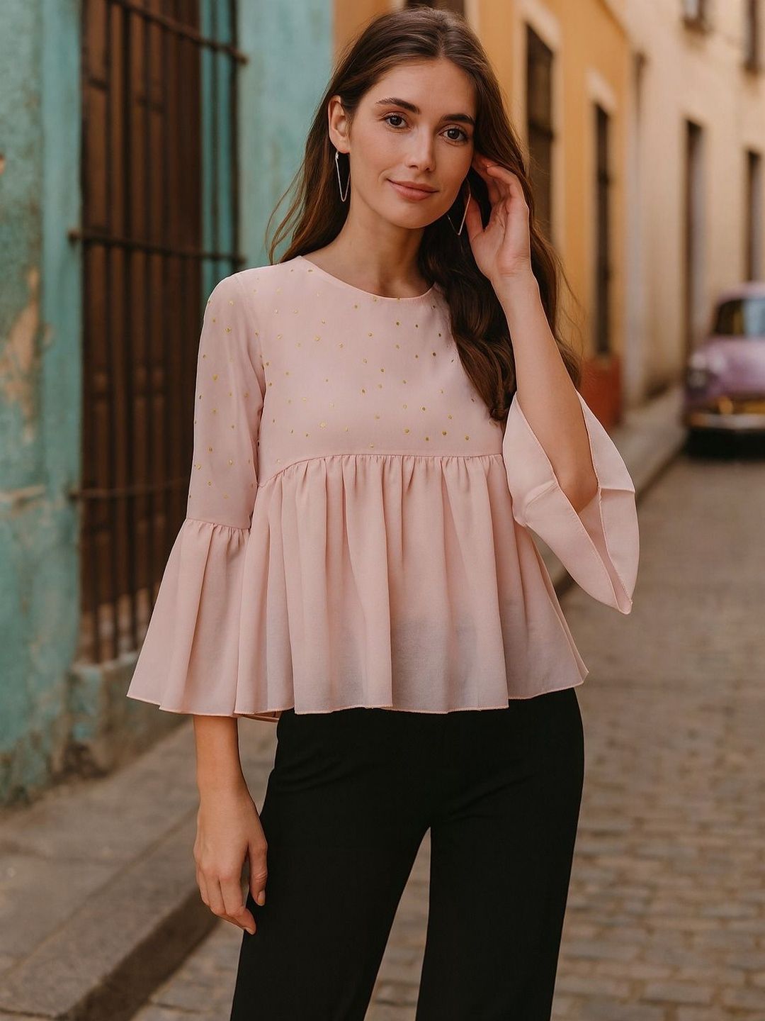 CORSICA Women Full Sleeves Foil Print Top-picture-10