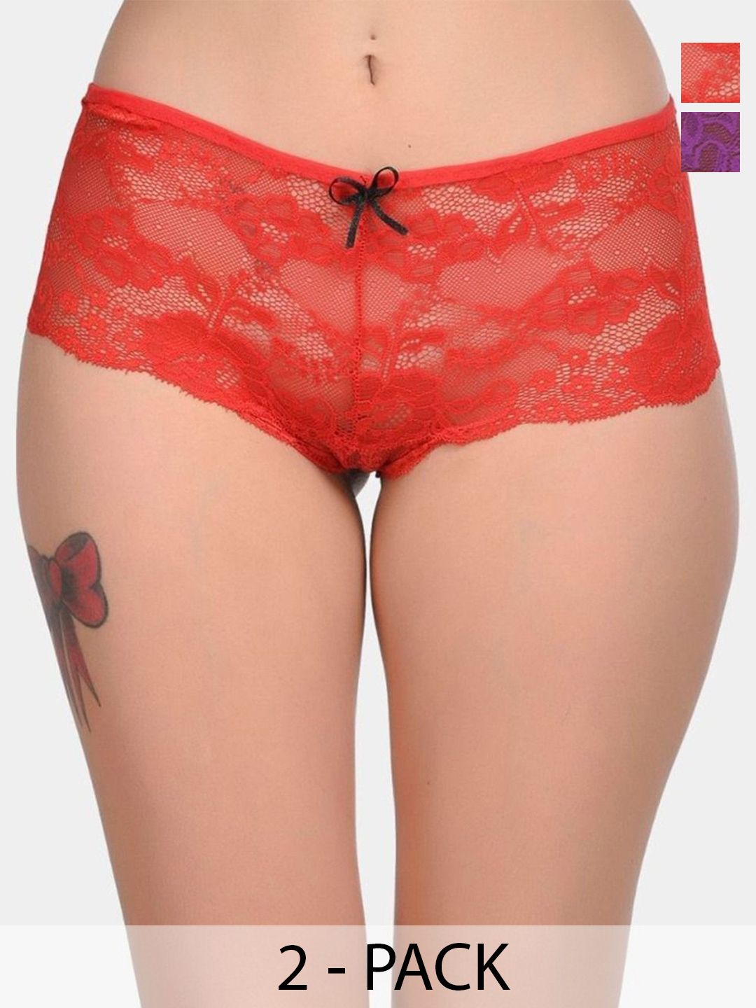 XENZA Pack Of 2 Mid-Rise Self-Designed Bikini Briefs - XN-2C-05338-PP-RD-image-13