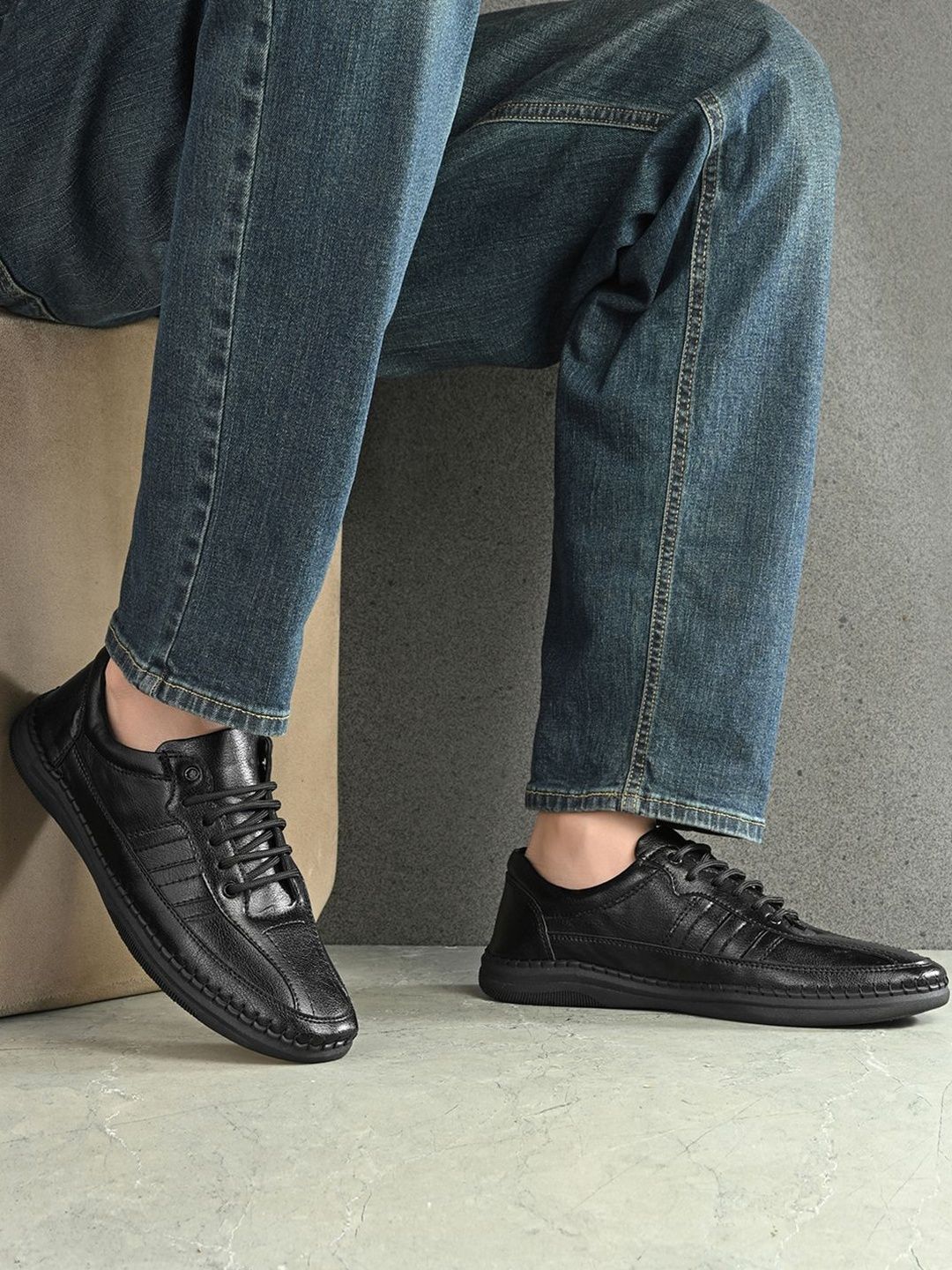 HERE&NOW Men Black Solid Lace Up Synthetic Leather Formal Shoes-picture-26