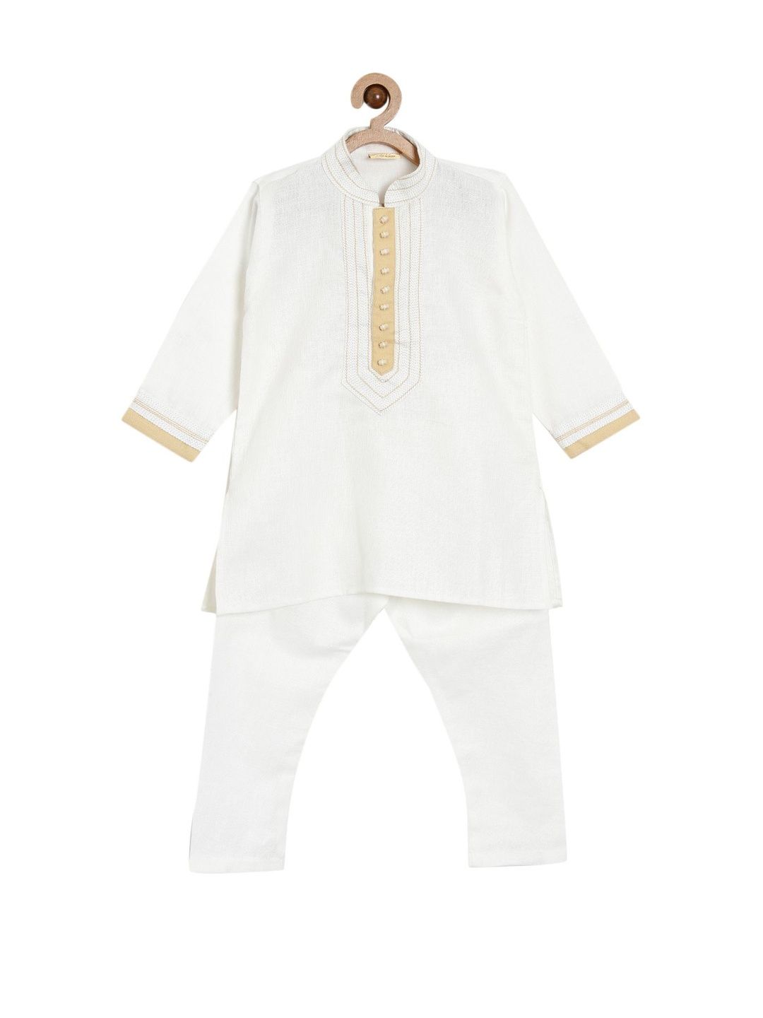 NIRVAAN Boys Off White Embroidered Pure Cotton Straight Kurta & Pyjamas-picture-36