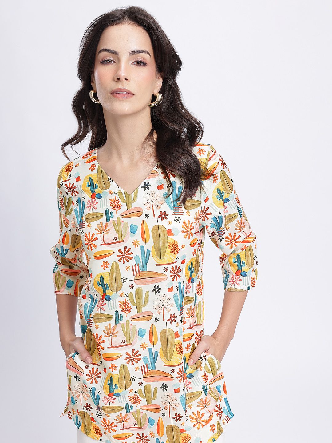Anouk Rustic Conversational Printed V-Neck Straight Kurti-picture-25
