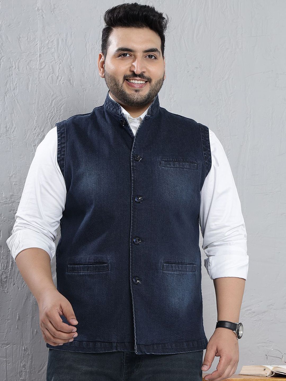 John Pride Plus Size Mandarin-Neck Nehru Jacket-picture-49