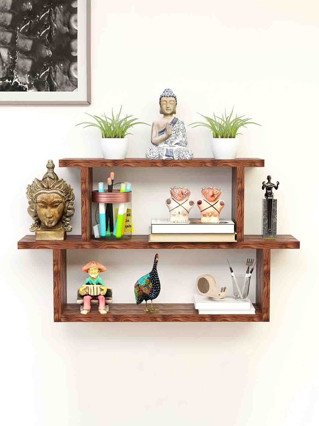 Kuber Industries Brown Wood Basic Wall Shelf