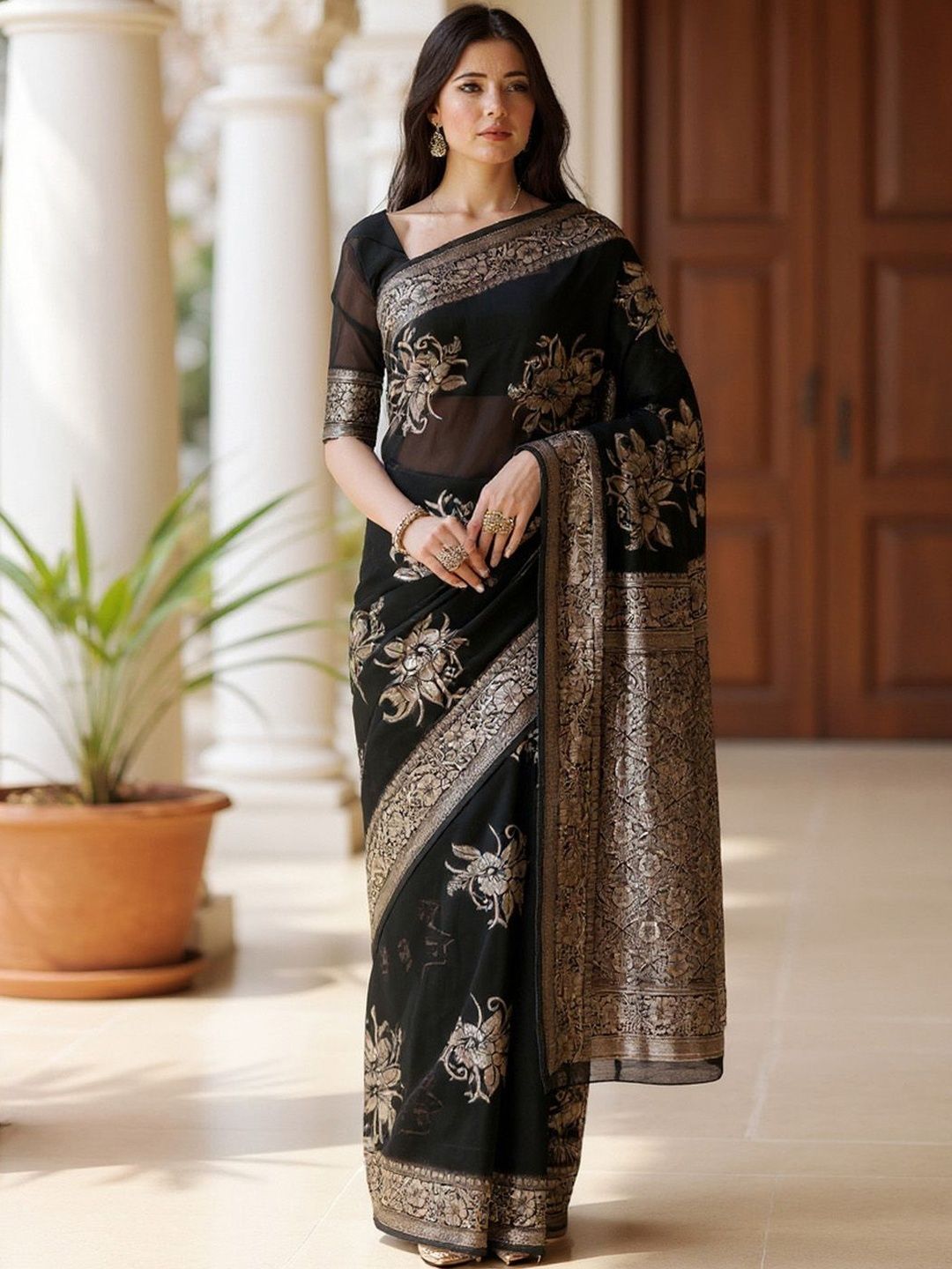 Anouk Rustic Floral Woven Design Zari Banarasi Saree-picture-29