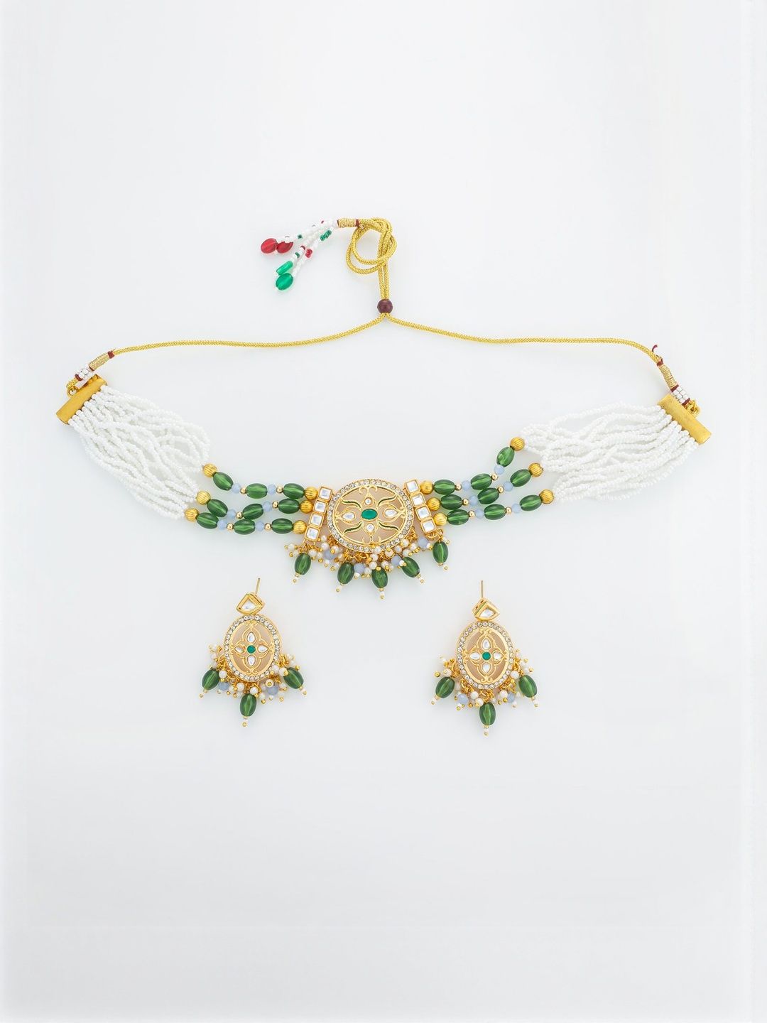 aadita Gold Plated Kundan Studded & Pearls Beaded Jewellery Set-picture-21