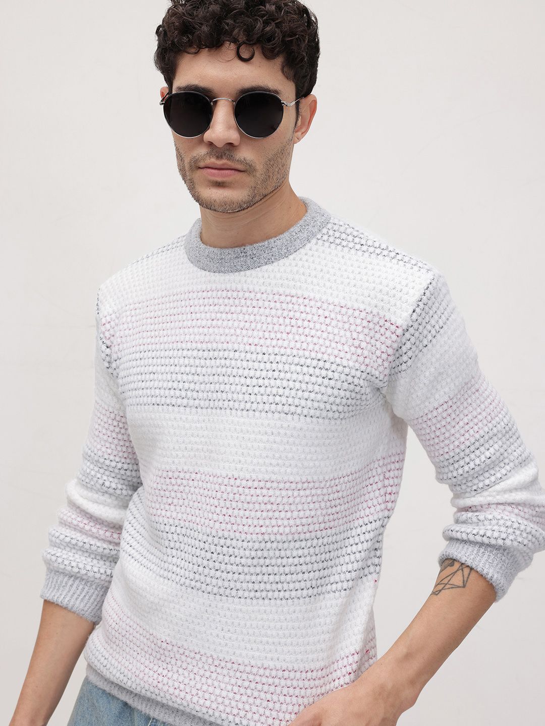 The Roadster Life Co. Self Striped Woollen Pullover-picture-11
