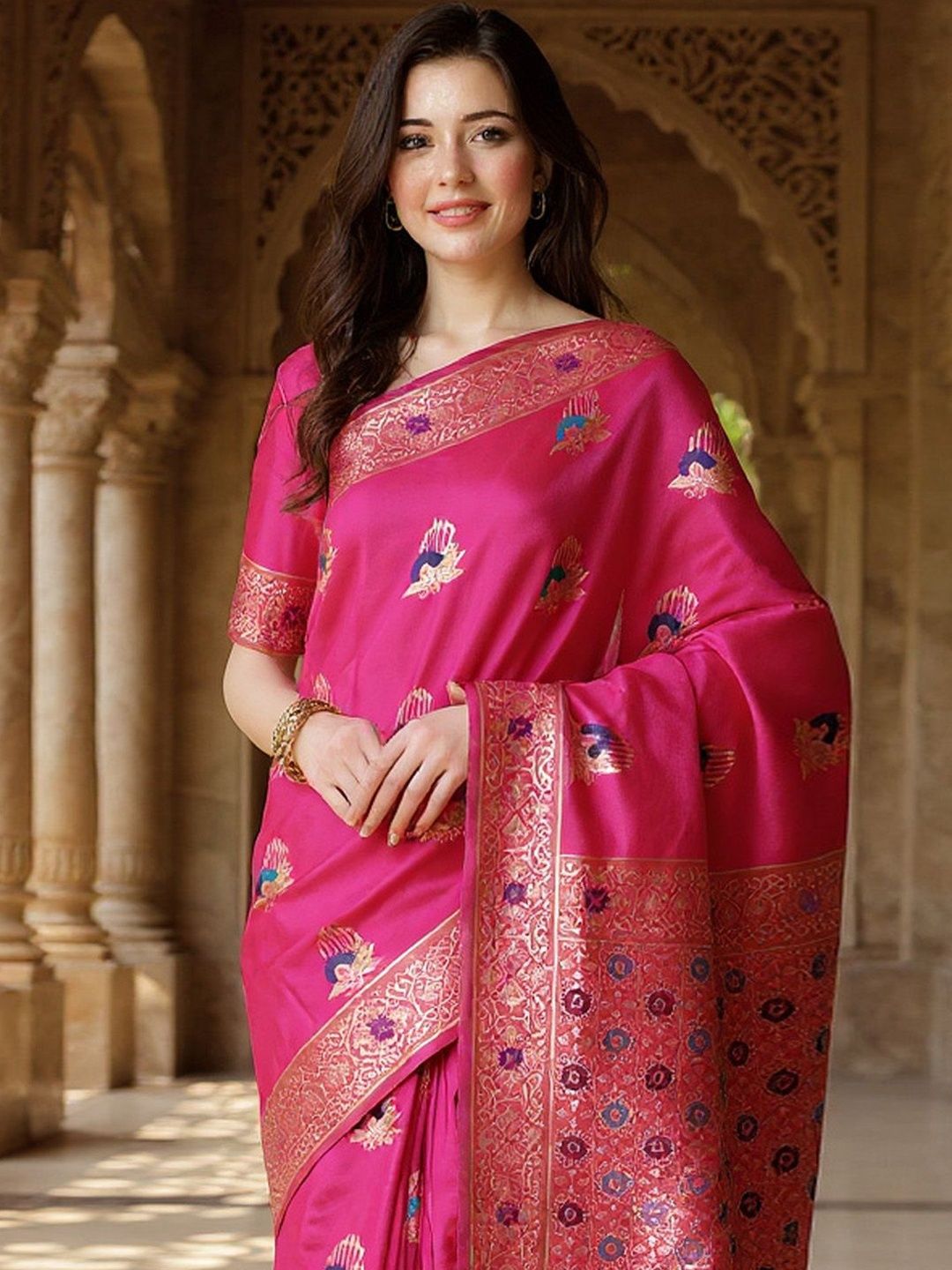 Anouk Rustic Ethnic Motifs Woven Design Zari Banarasi Saree-picture-31