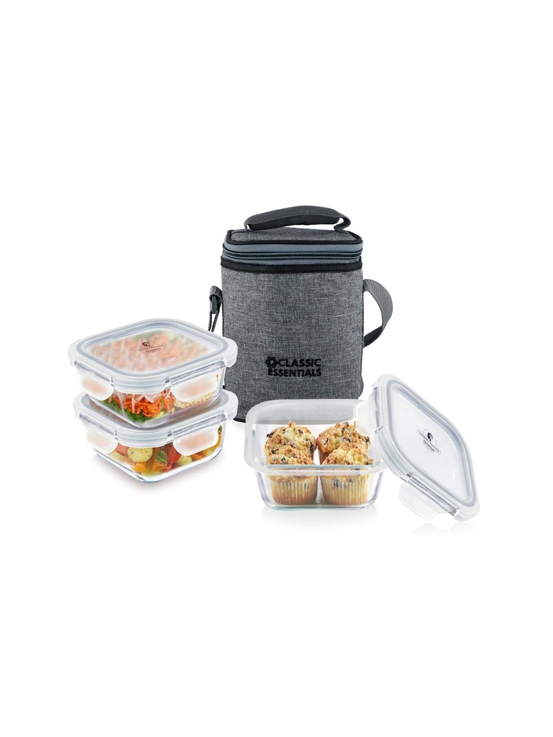 Classic Essentials Transparent Glass 3 Containers Lunch Box With Bag-1.2 L-picture-49