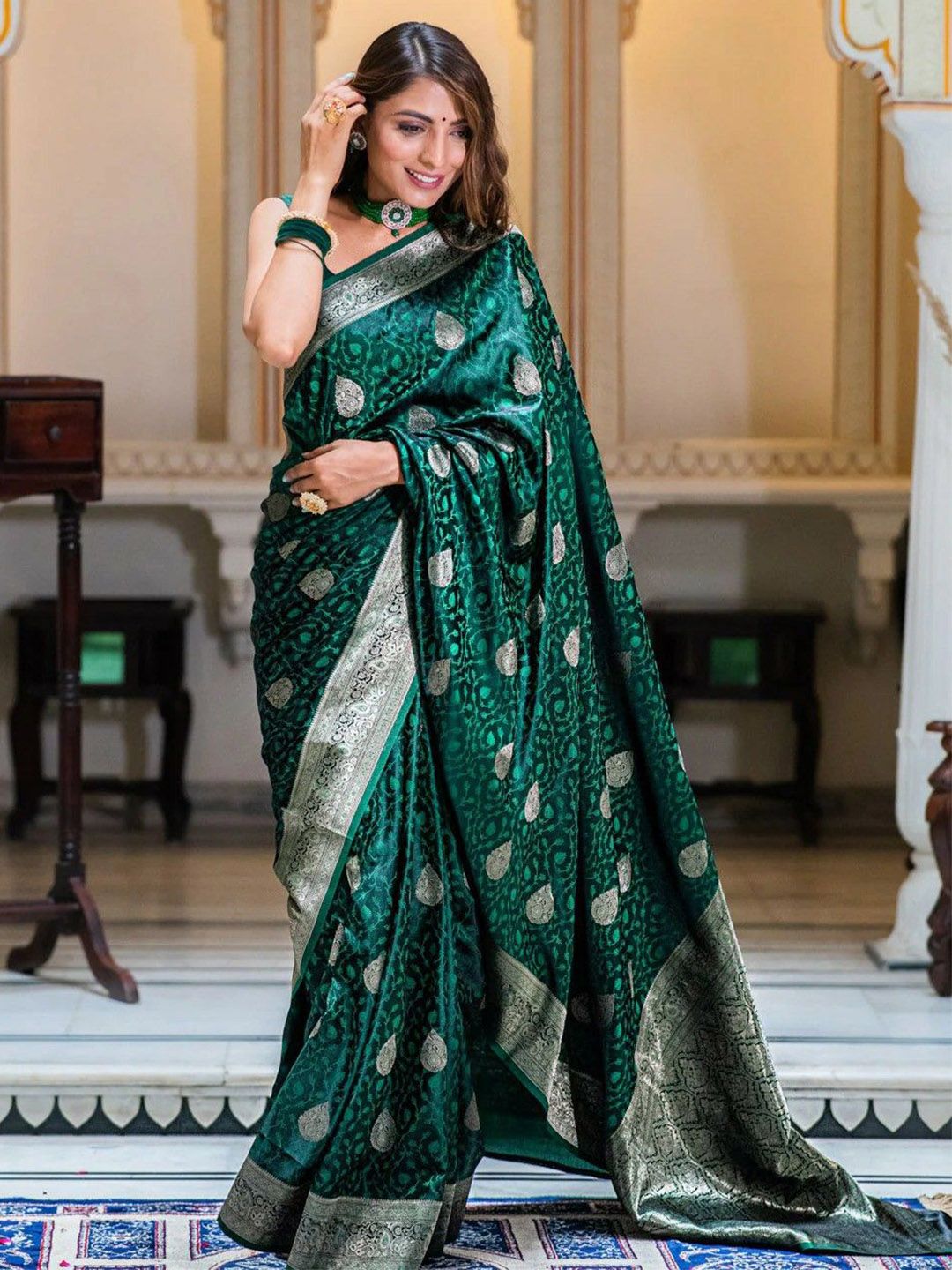 SWEETPEL Ethnic Motifs Woven Design Zari Banarasi Saree-picture-29