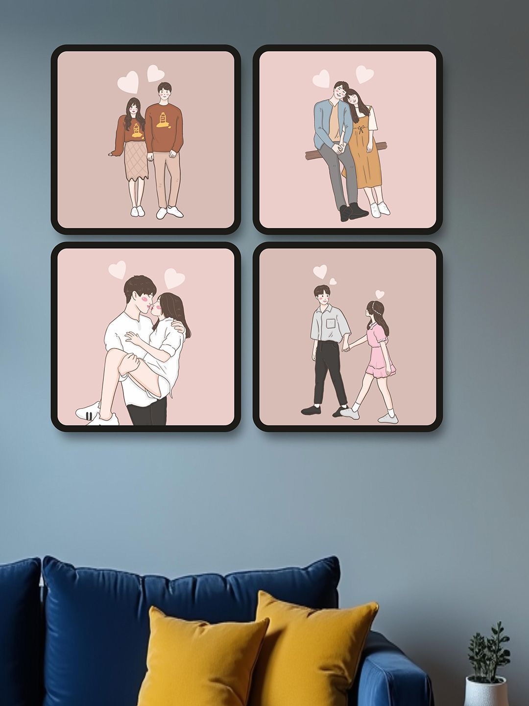 SAF Pink & Black 4 Pieces Couple Love Theme Painting Wall Art-picture-13