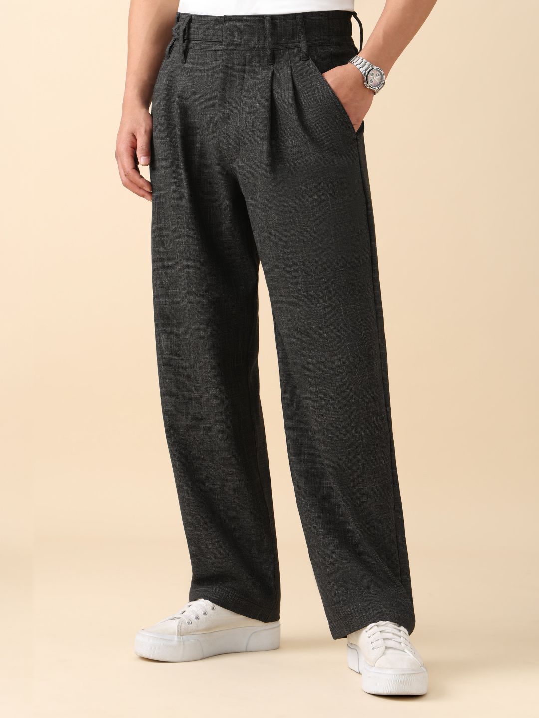The Souled Store Men Straight Fit Pleated Korean Pants-picture-15