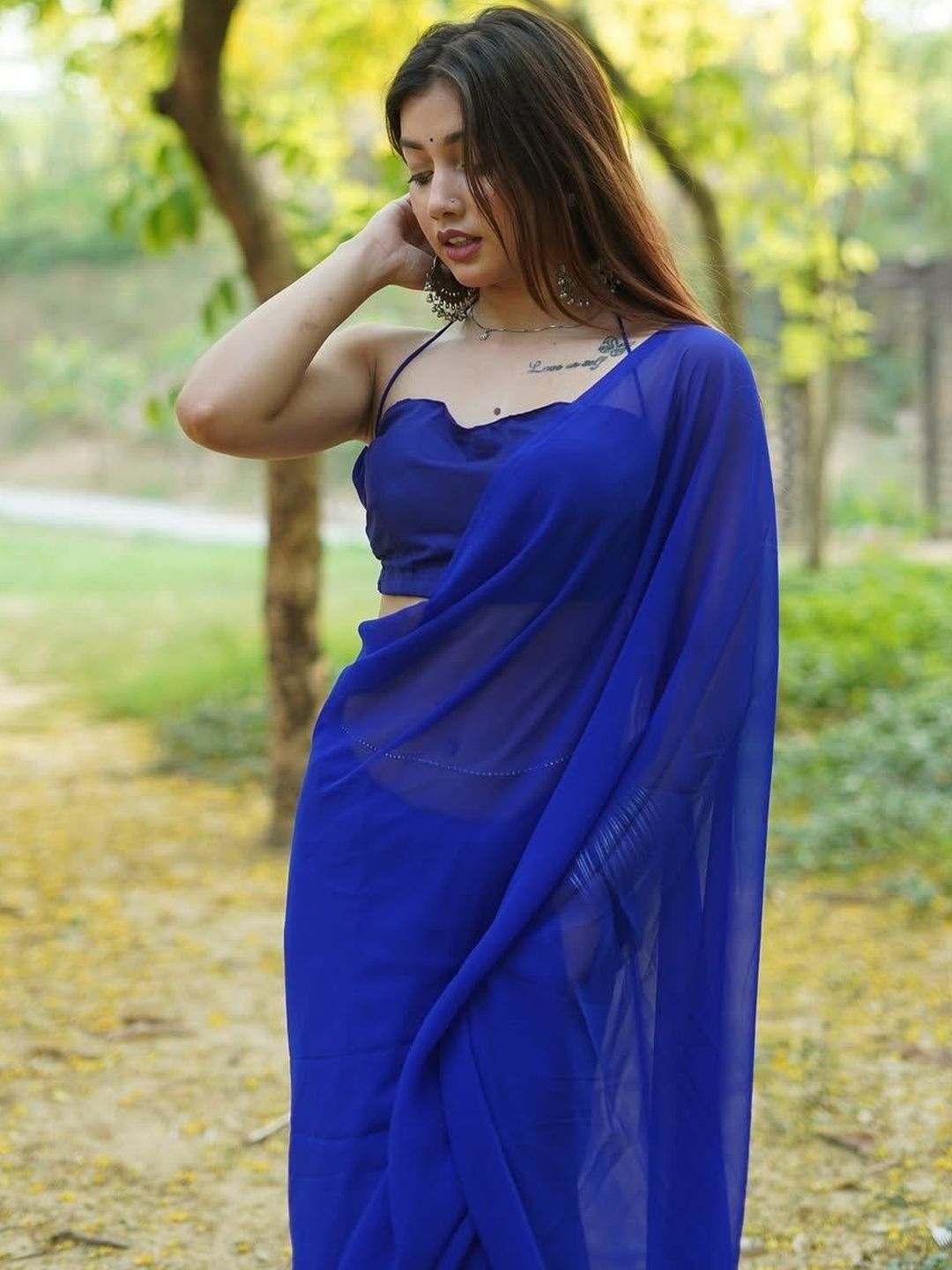 Moda Rapido Blue Poly Georgette Solid Sarees-picture-51