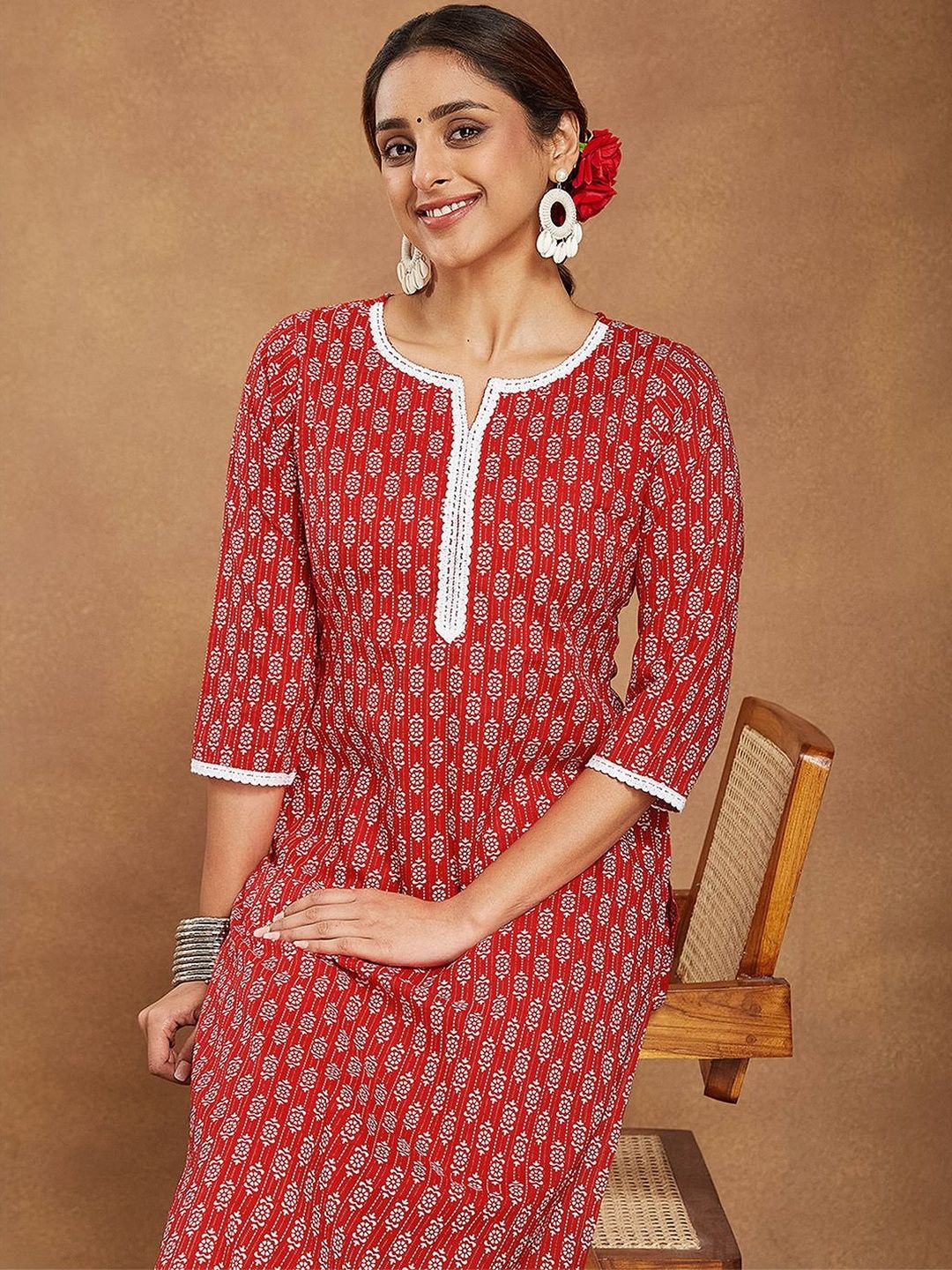 Janasya Women Ethnic Motifs Printed Regular Pure Cotton Kurta with Trousers-picture-16