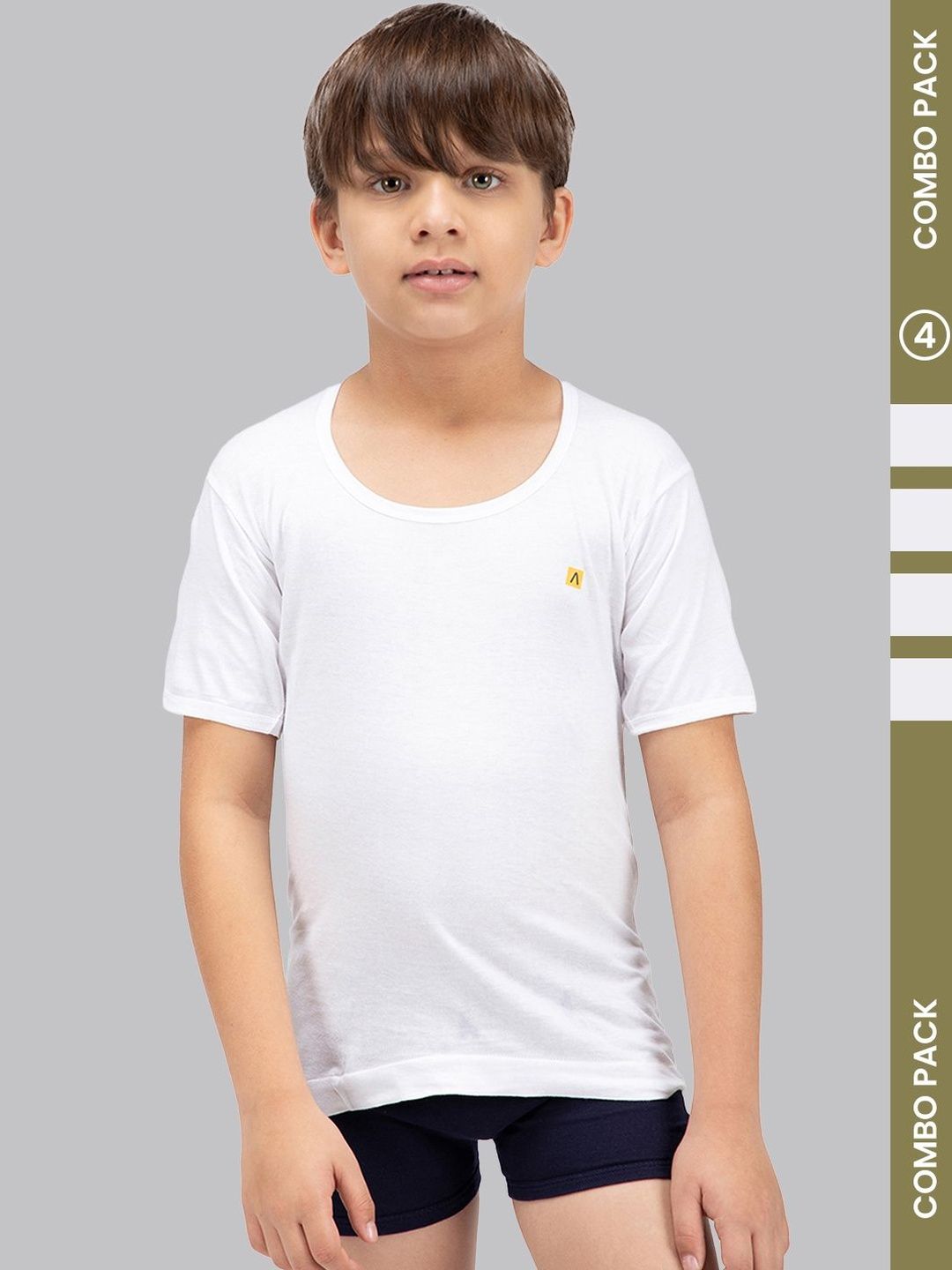Amul Comfy Boys Pack Of 4 Cotton Plain Short Sleeves Vest-picture-28