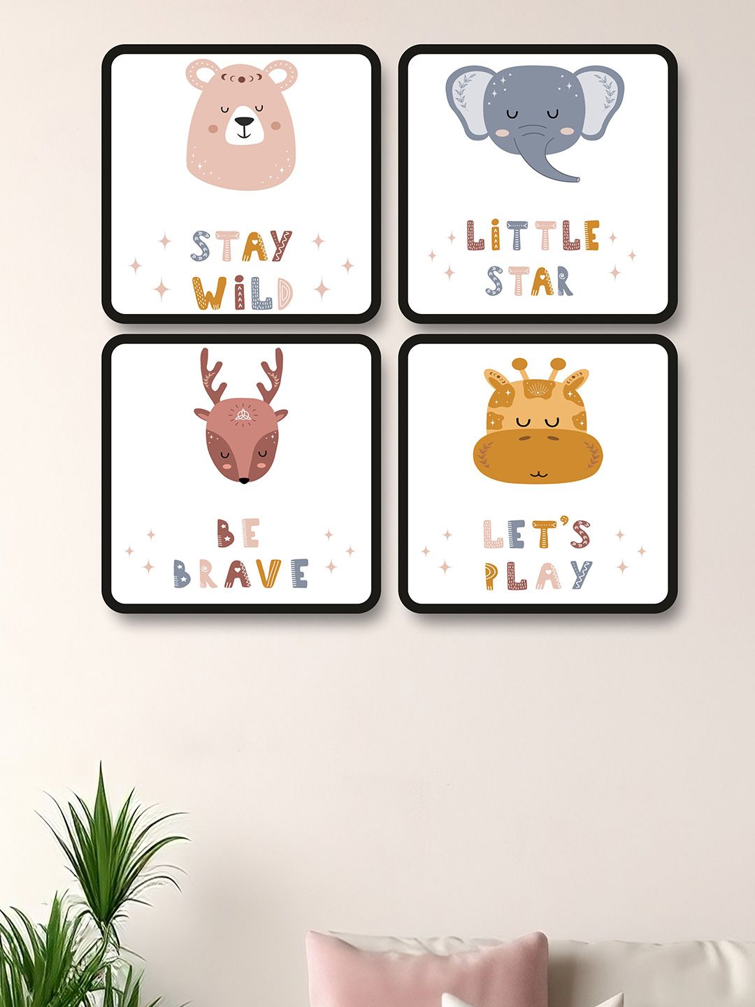 SAF White & Blue 4 Pieces Printed Framed Wall Art-picture-11