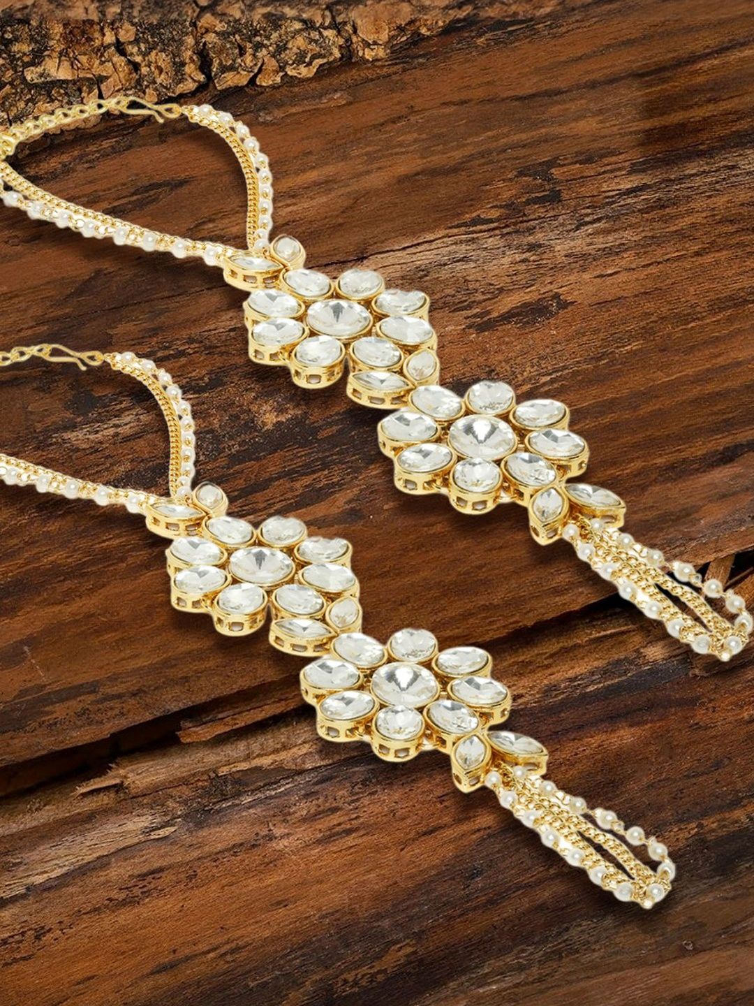 Anouk Women Pack Of 2 Gold Plated Kundan Studded Hathphool Bracelet-picture-13
