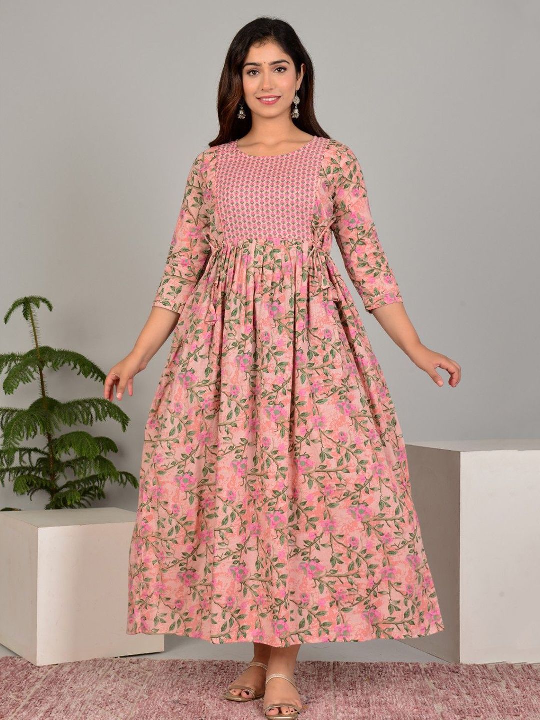 FASHION SWAG Printed Cotton Round Neck Maternity Ethnic Dress-image-19