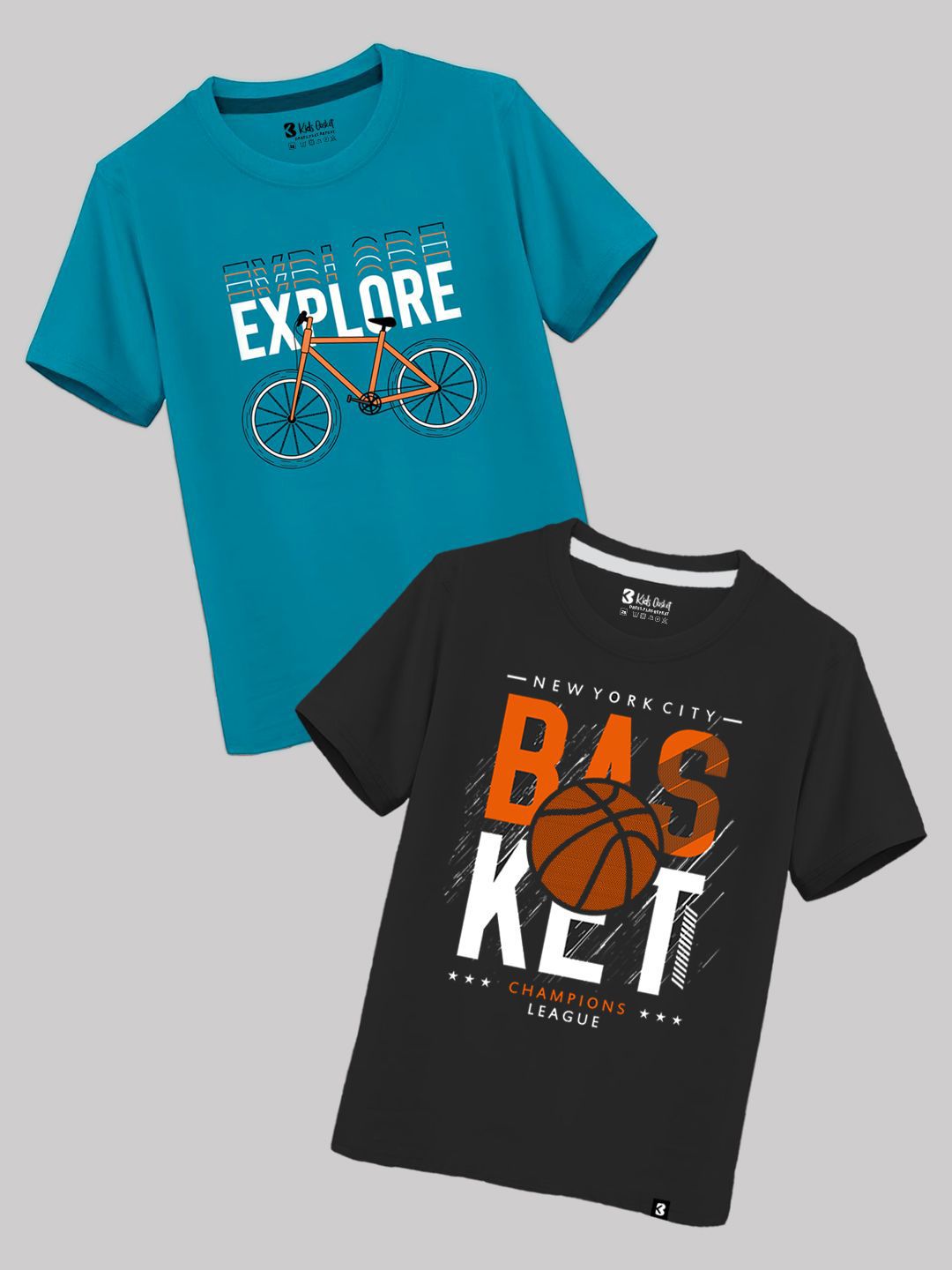 Kids Basket Boys Pack Of 2 Printed Round Neck Cotton Regular Fit T-shirts-picture-29