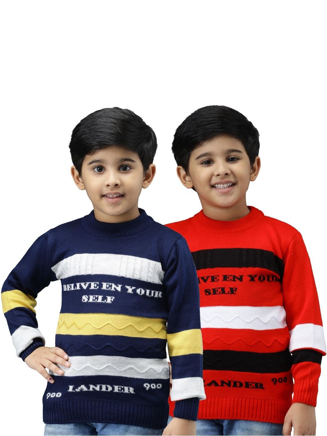 TRENDY WORLD Boys Pack of 2 Striped Crew Neck Sweaters-picture-36