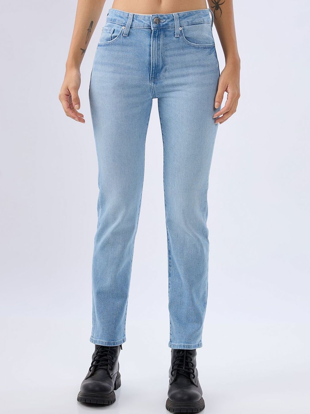SPYKAR Women Cotton Mildly Distressed Slim Fit Jeans-picture-10