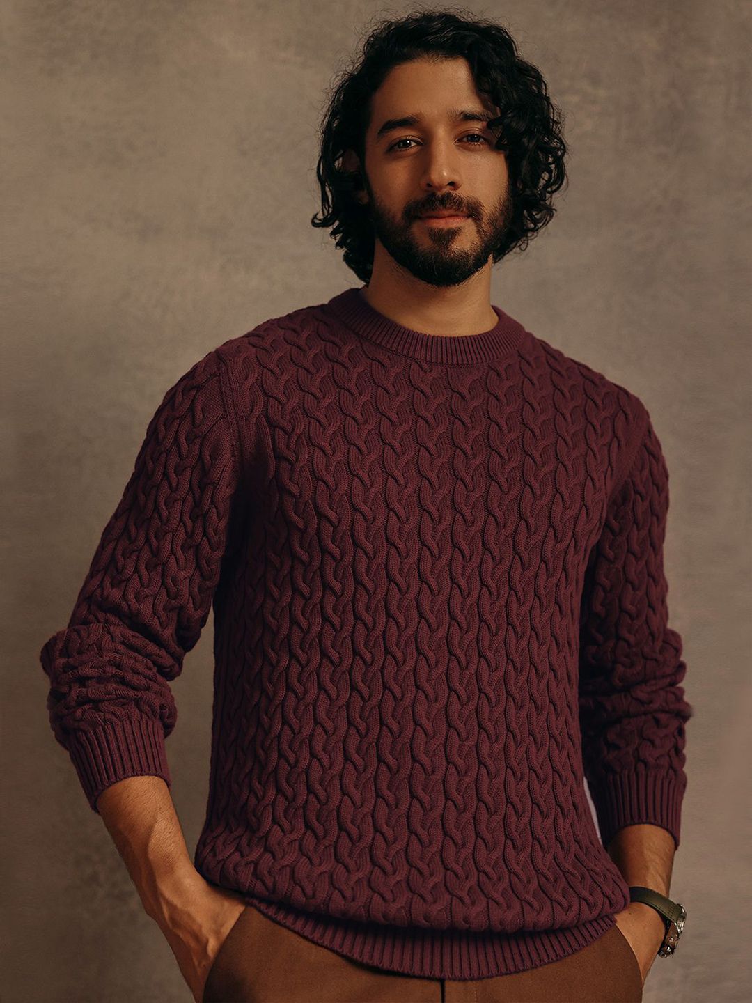 Andamen Men Cable Knit Woollen Pullover Sweaters