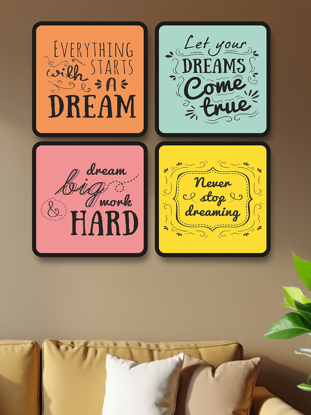 SAF Black & Yellow 4 Pieces Painting Wall Art-picture-40