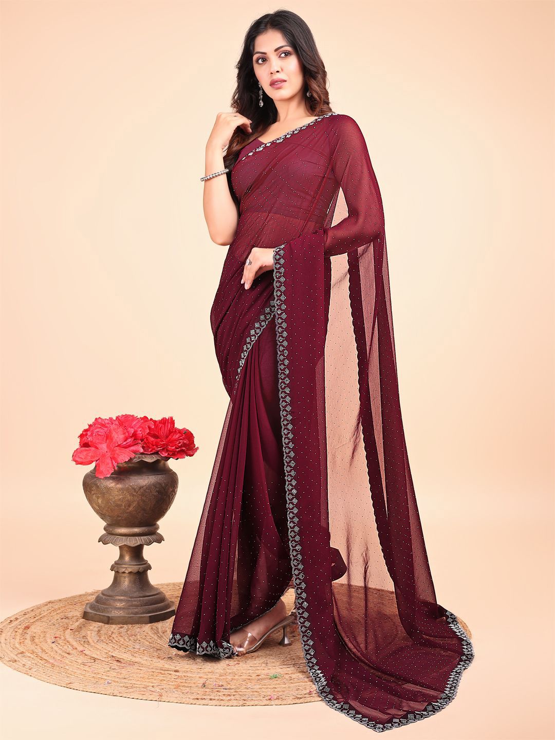 Leelavati Embellished Beads and Stones Pure Chiffon Heavy Work Saree-picture-11